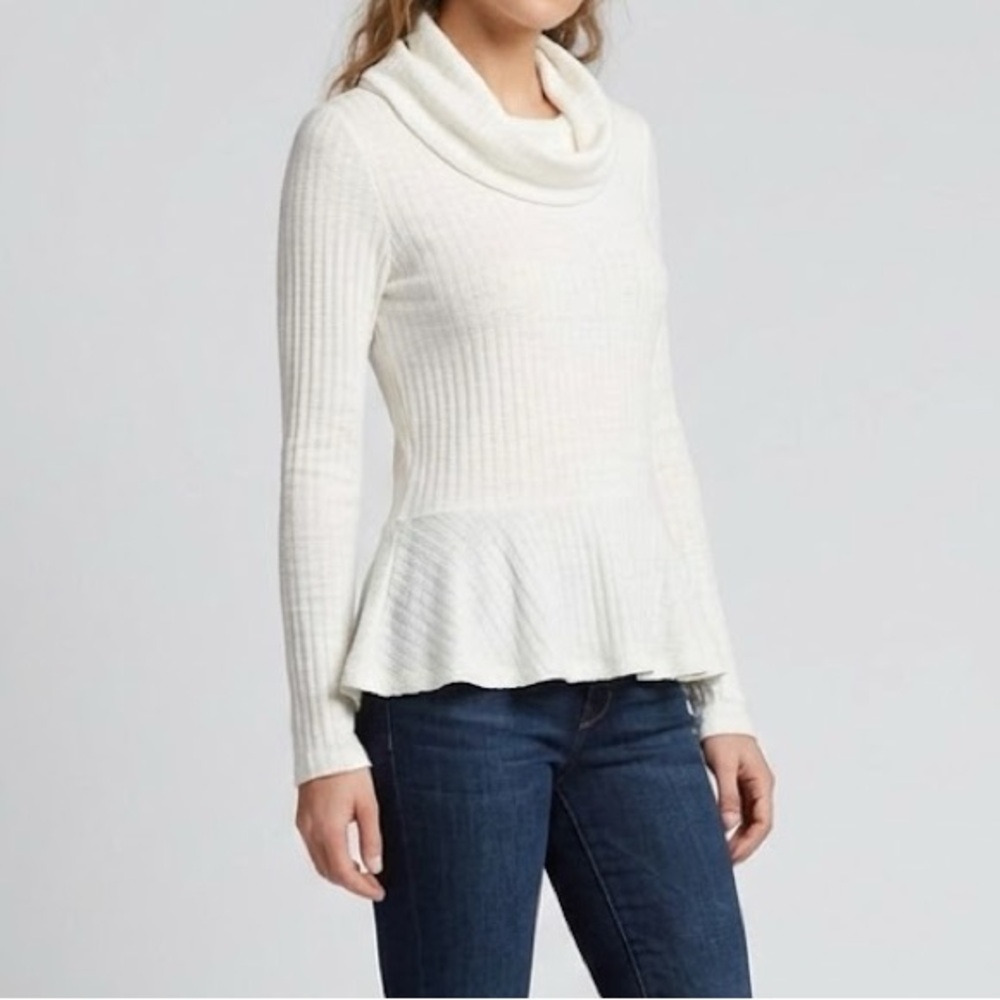 Anthropologie x Maeve White Cowl Neck Ribbed Knit Long Sleeve Top XS